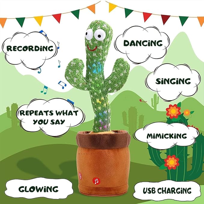 Dancing Cactus Toy for Kids Talking Singing Children Baby Plush Toys Voice Recording Repeats