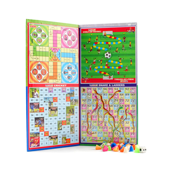 8-in-1 Classic Board Game Set – Ludo, Snake & Ladder, Cricket, Football, Car Race, Dinosaur, Brainvita, and Chinese Checkers